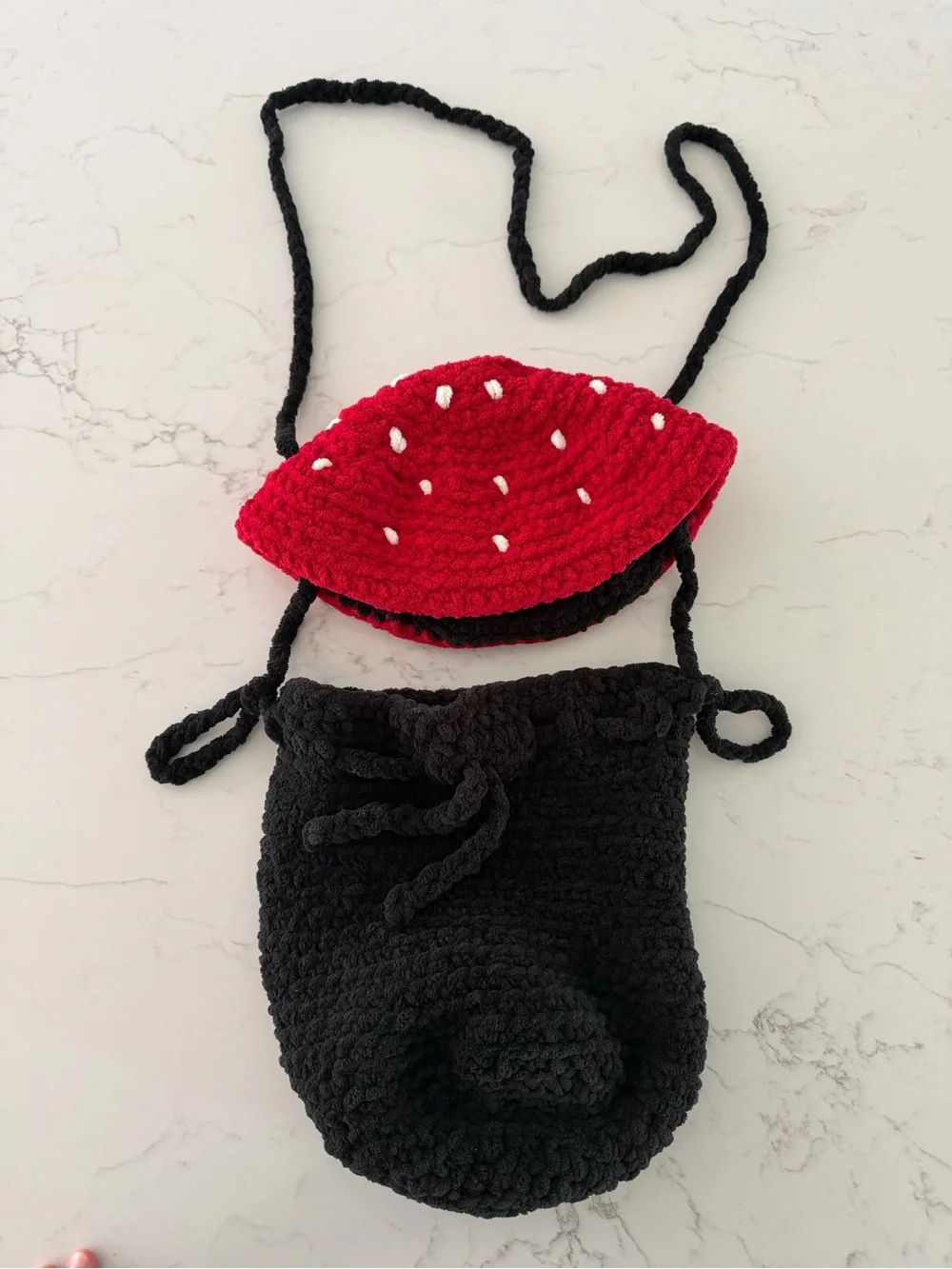 Kids Crochet Strawberry Crossbody Bag - Black & Red